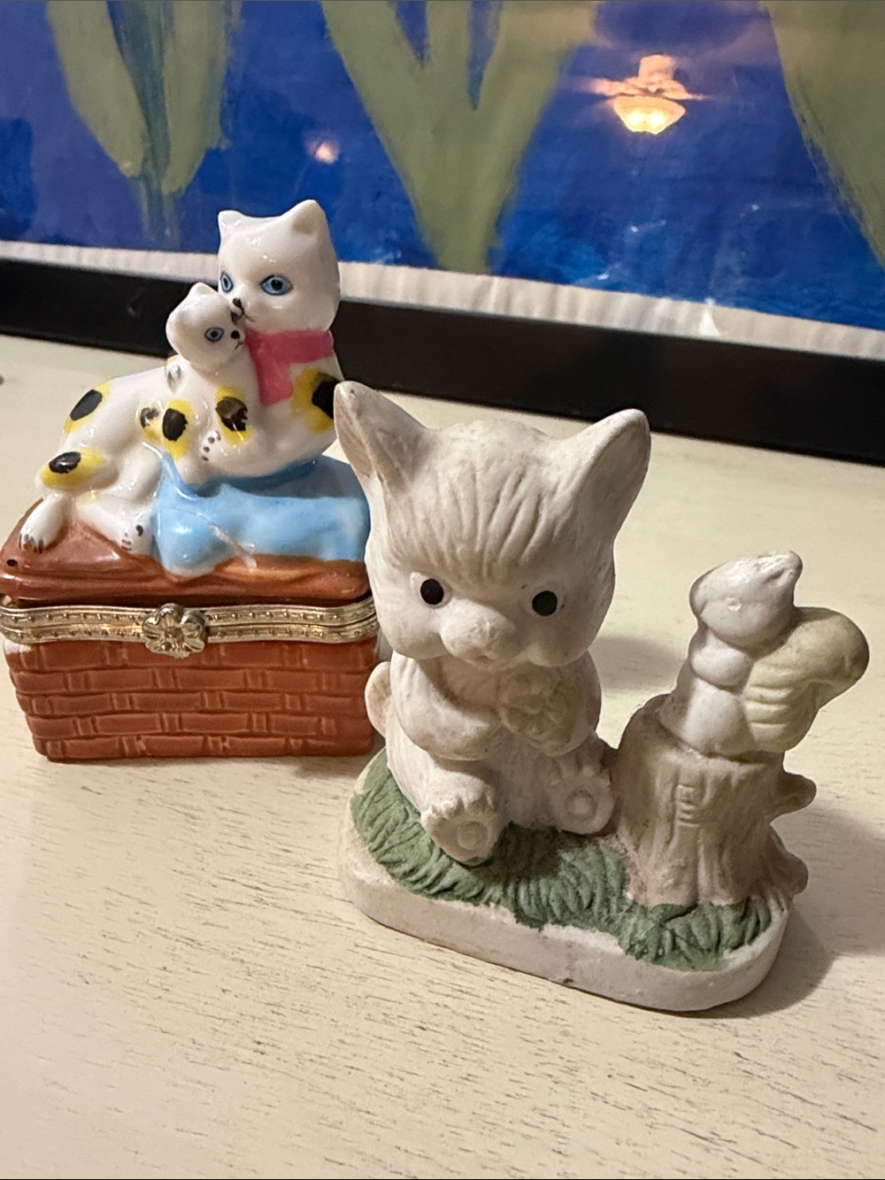 Vintage porcelain CAT decor Lefton & trinket box